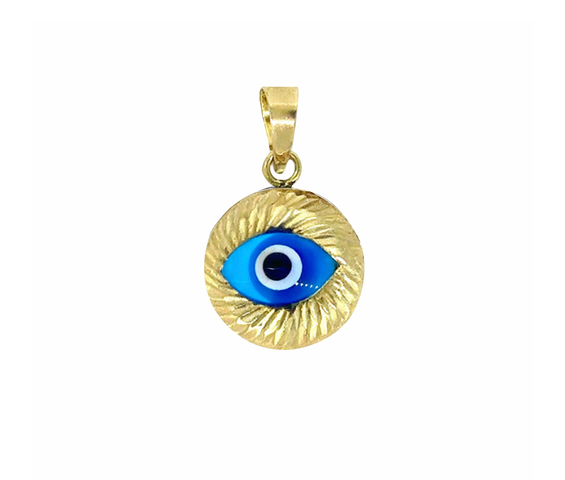 PENDENTIF OEIL DE FATMA EN OR JAUNE ET ÉMAIL - MB PEN35 - BIJOUX D'IMPORTATION