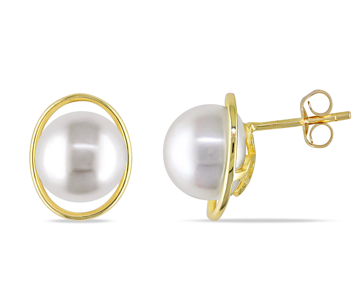 BOUCLES CERCLE EN OR JAUNE SERTIES DE PERLES D'EAU DOUCE - DM FC1G3EPB - PERLE D'IMPORTATION