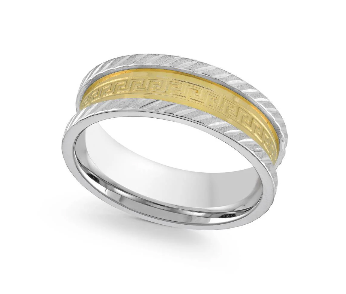 JONC ENACIER/PVD OR 2 TONS TAILLÉ DIAMANT À MOTIF VERSACE - IG SSLR3/6 - ITALGEM