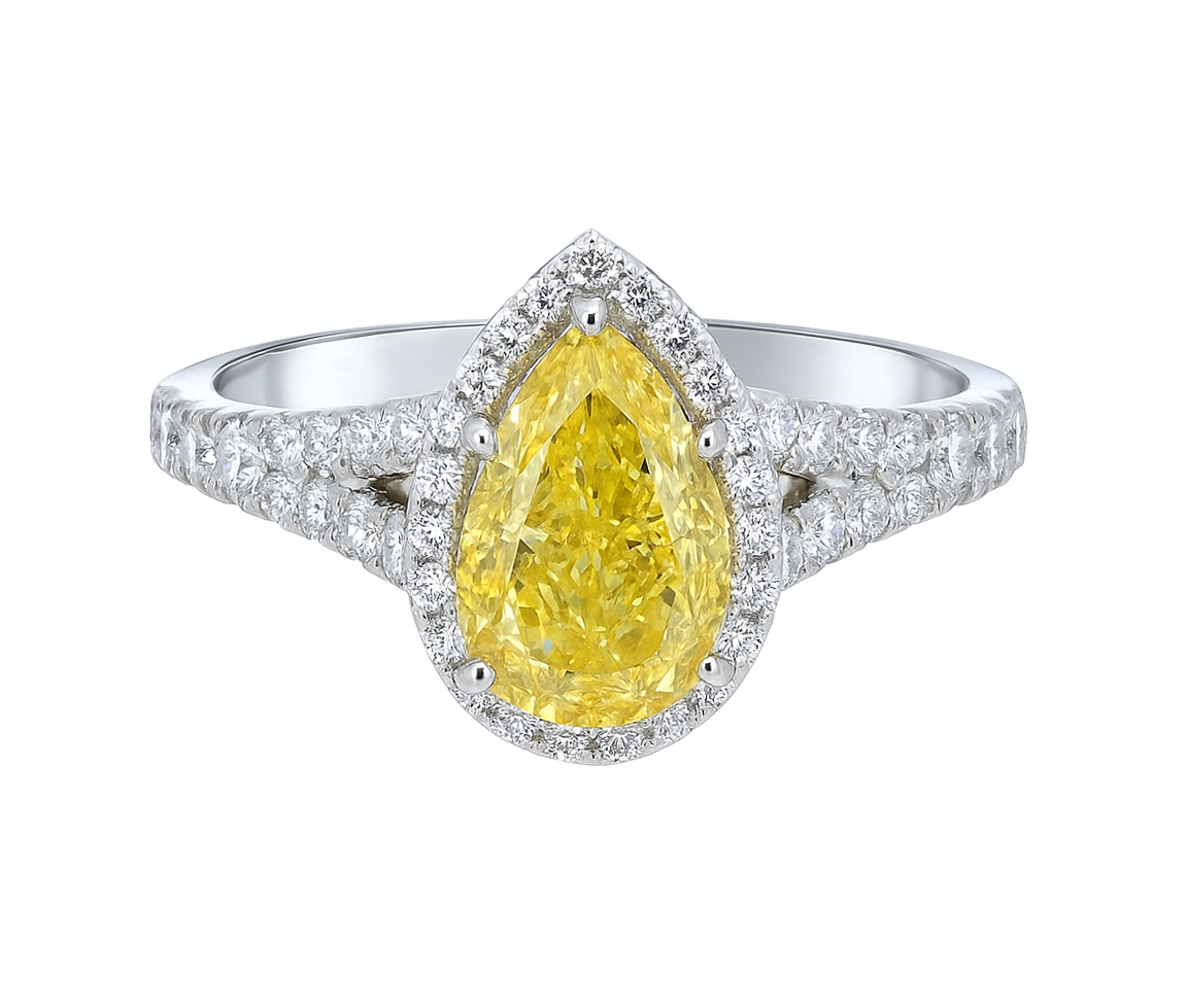 BAGUE EN OR BLANC SERTIE D'UN DIAMANT CANARI DE LABORATOIRE ET DE DIAMANT DE LABORATOIRE - DG LR406 - DIAMANT LABO