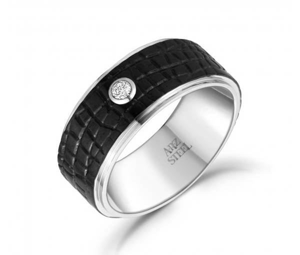 JONC EN ACIER ET CUIR NOIR SERTI D'UN CUBIQUE ZIRCONIA - AZ SSR20/11 - AREZZO