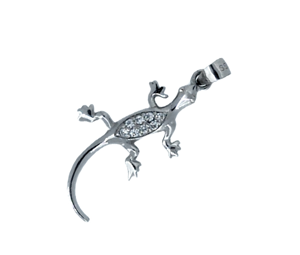 PENDENTIF LÉZARD EN ARGENT RHODIÉ SERTI DE CUBIQUES ZIRCONIAS - MB PEN166 - BIJOUX D'IMPORTATION