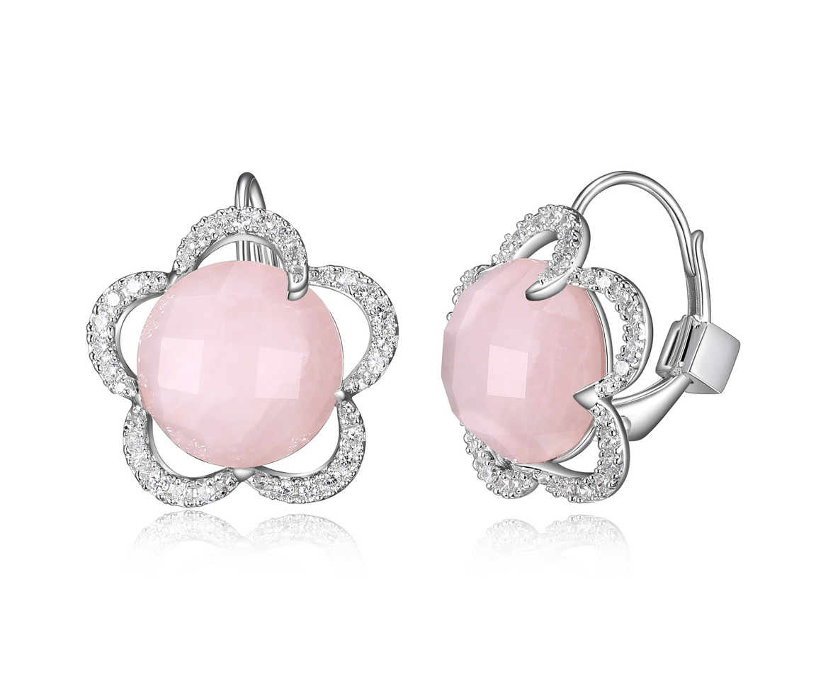 BOUCLES FLEUR AVEC QUARTZ ROSE ET CZ - PJ R2LCDE320R - ELLE