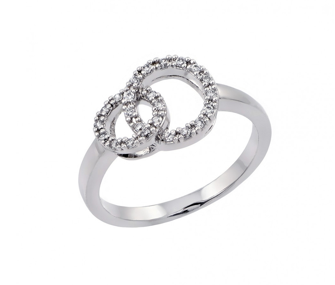 BAGUE CERCLES ENTRELACÉS EN ARGENT RHODIÉ SERTIE DE CUBIQUES ZIRCONIAS - SP BGR00826/6 - BIJOUX D'IMPORTATION