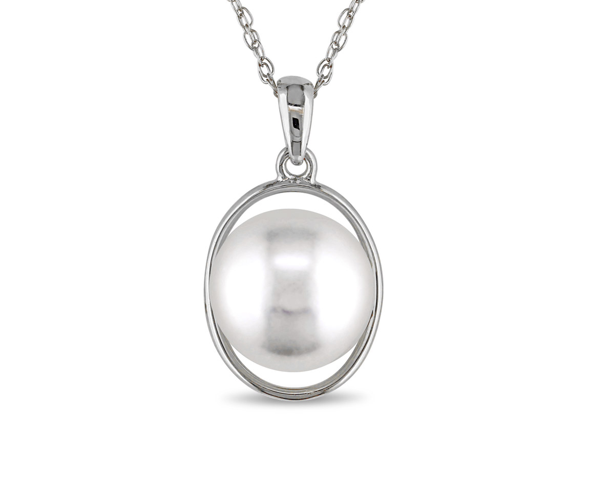 PENDENTIF CERCLE EN OR BLANC SERTIES D'UNE PERLE D'EAU DOUCE ET SA CHAINE - DM FC1G35YZFK - PERLE D'IMPORTATION