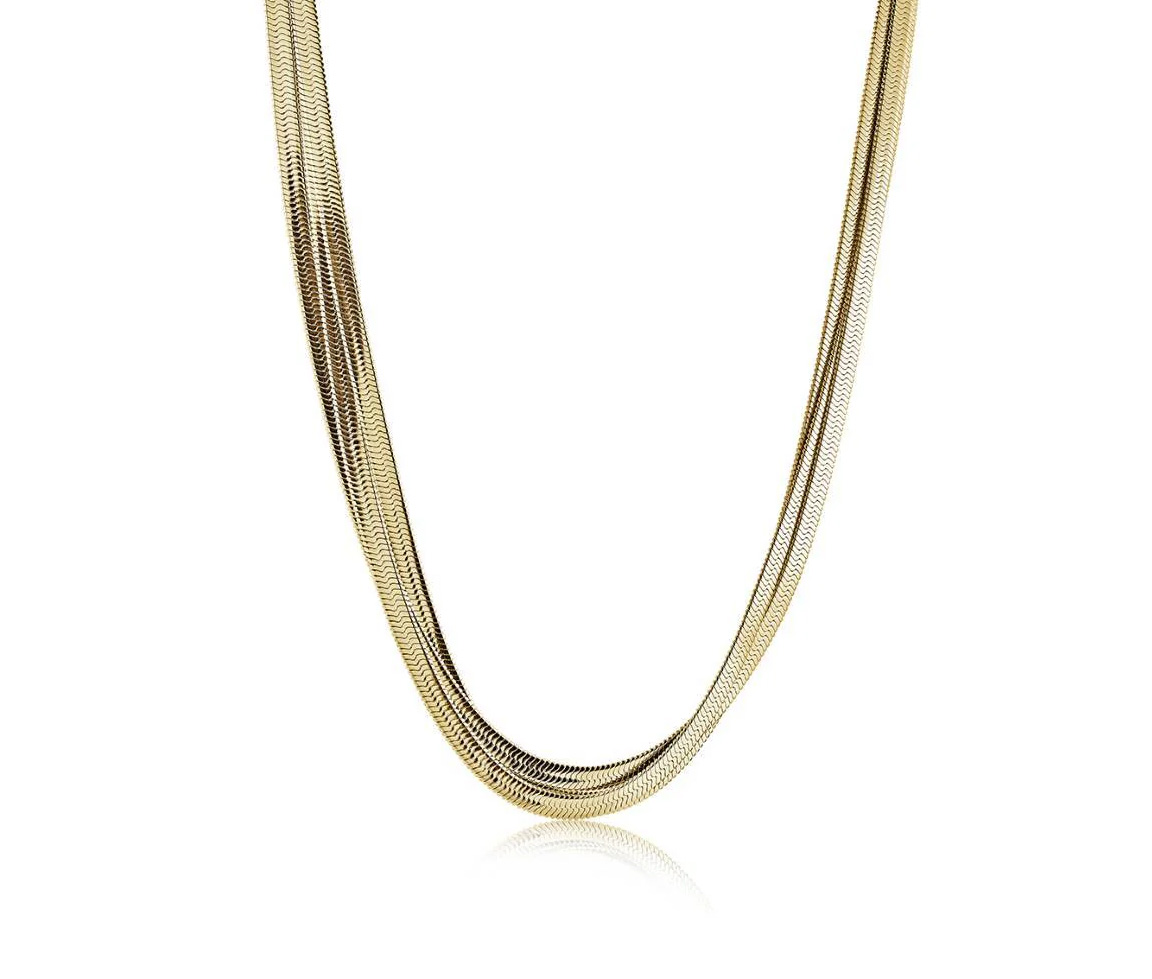 CHAINE TRIPLE EN ACIER/PVD OR À MAILLE CHEVRON - IG SWN87 - VELORIA