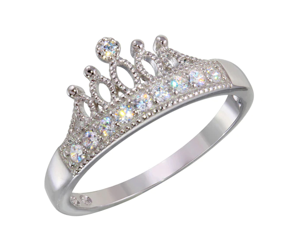 JOLIE BAGUE EN ARGENT RHODIÉ STYLE COURONNE SERTIE DE CUBIQUES ZIRCONIAS - SP BGR01144/5 - BIJOUX D'IMPORTATION