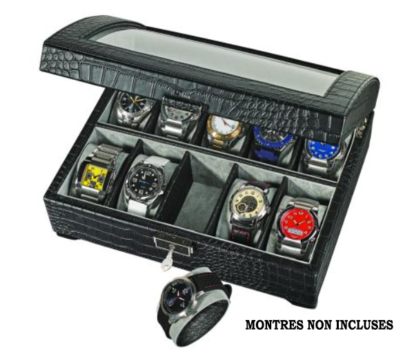 COFFRE POUR 10 MONTRES FINI CUIR NOIR - JM WB310 - ALPINE