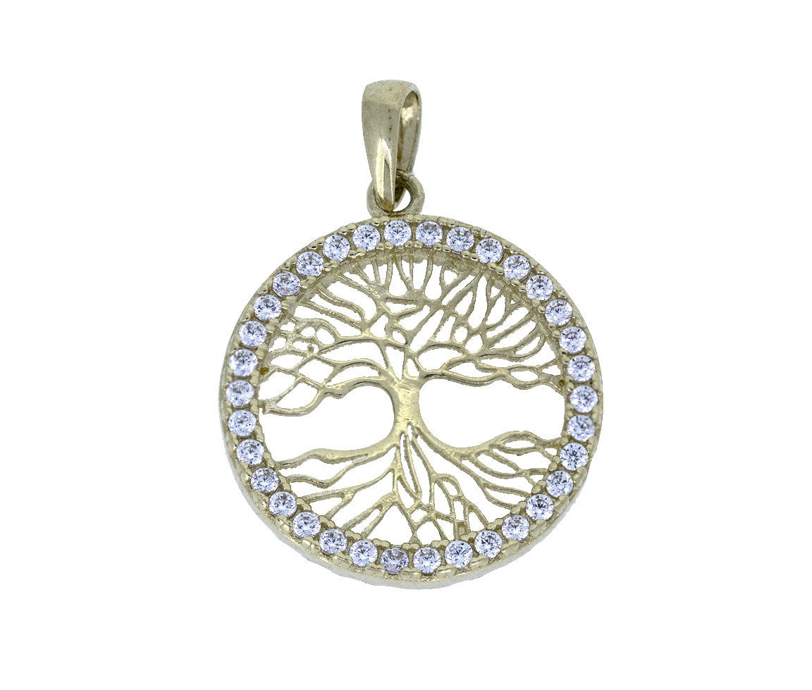 PENDENTIF ARBRE DE VIE EN OR 10K SERTI DE CUBIQUES - MB ARBV03 - BIJOUX D'IMPORTATION