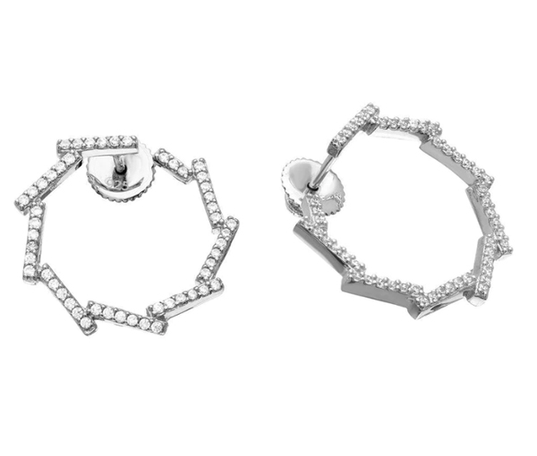 BOUCLES EN ARGENT RHODIÉ CERCLE OUVERT SERTIES DE CUBIQUES ZIRCONIAS - SP GME00074 - BIJOUX D'IMPORTATION