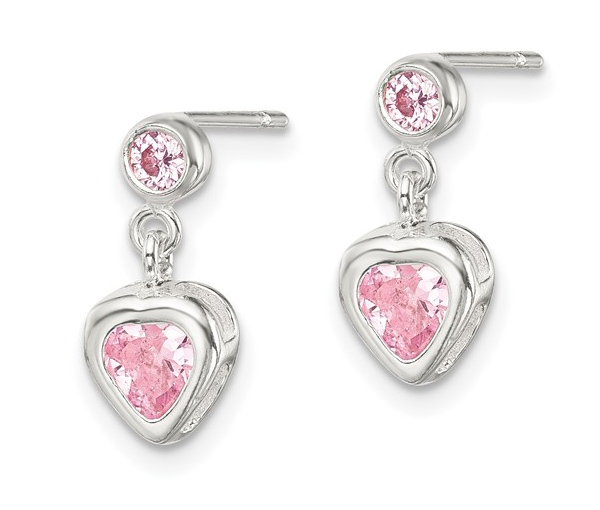 BOUCLES COEUR EN ARGENT RHODIÉ SERTIES DE CUBIQUES ZIRCONIAS ROSES - QG QE1744 - IMPORTATION