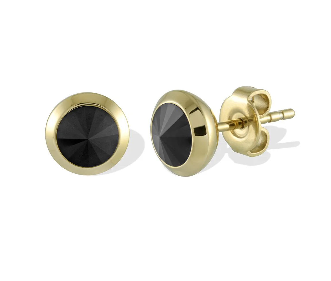 BOUCLES FIXES EN ACIER/PVD OR SERTIES DE CUBIQUES ZIRCONIAS NOIRS - IG SEA189 - ITALGEM
