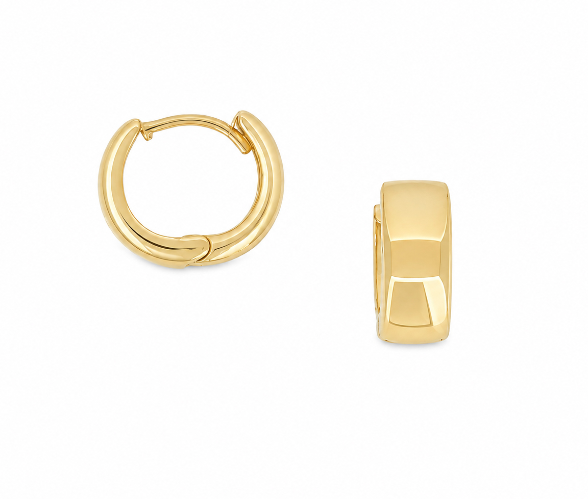 BOUCLES HUGGIES EN OR JAUNE UNIES - MB HUG20 - BIJOUX D'IMPORTATION