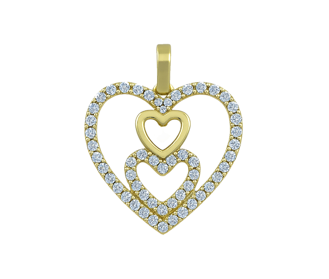 PENDENTIF 3 COEURS AJOURÉS EN OR JAUNE SERTI DE CUBIQUES ZIRCONIAS - MB COEUR83 - BIJOUX D'IMPORTATION