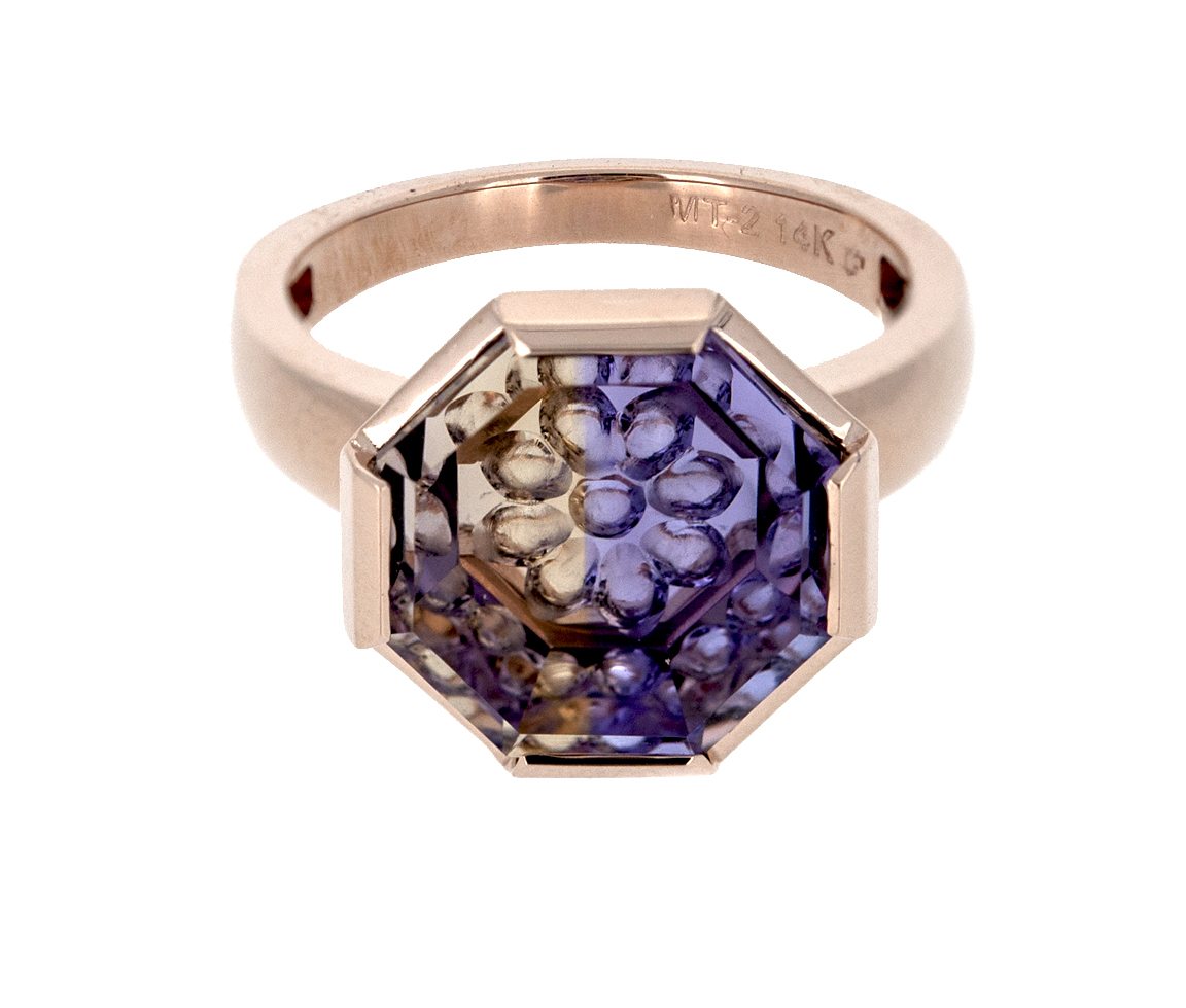 EXCLUSIVITÉ BAGUE EN OR 14K ROSE SERTIE D'UNE AMÉTRINE - SJ BD01 - CRÉATION B.SUISSE