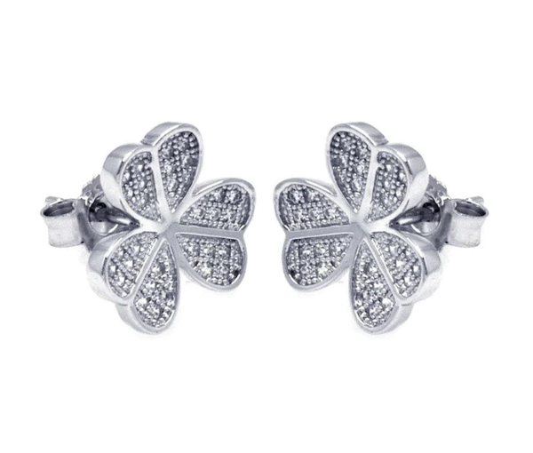 BOUCLES TRÈFLE EN ARGENT RHODIÉ SERTIES DE CUBIQUES ZIRCONIAS - SP ACE00050 - BIJOUX D'IMPORTATION