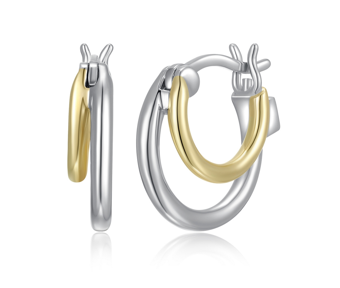 BOUCLES DOUBLE ANNEAUX EN ARGENT RHODIÉ/PVD OR 2 TONS - PJ R2LCNV970J - ELLE