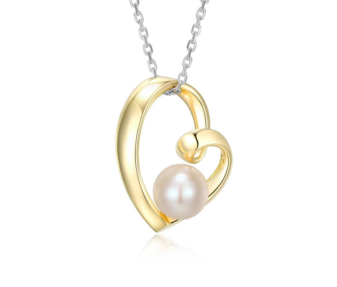 PENDENTIF COEUR AJOURÉ EN ARGENT RHODIÉ/PVD OR 2 TONS SERTI D'UNE PERLE D'EAU DOUCE - PJ R0LBW44546 - ELLE