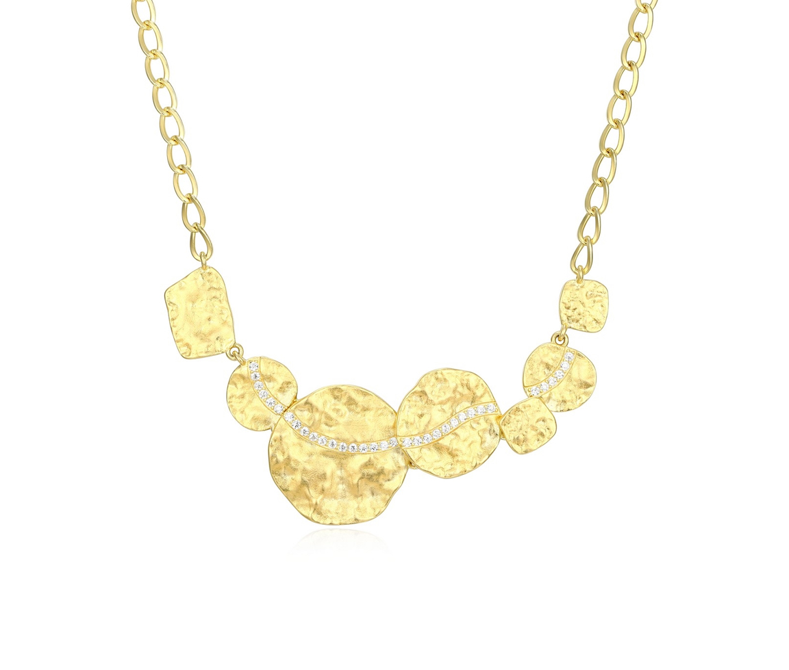 COLLIER EN ARGENT/PVD OR SERTI DE PLAQUE RONDE AVEC CUBIQUES ZIRCONIAS - PJ 30LBZT0046 - ELLE