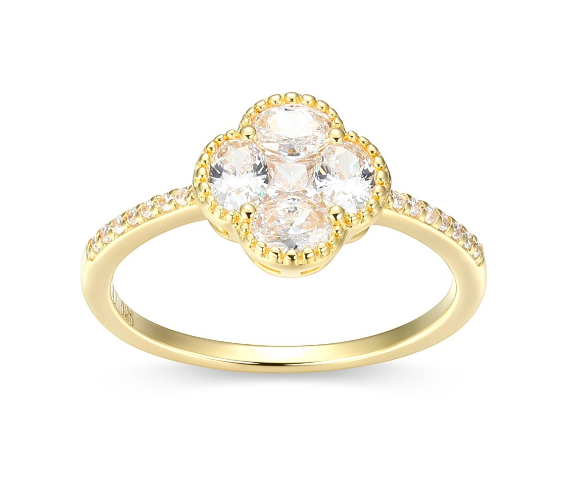 BAGUE TRÈFLE EN ARGENT/PVD OR SERTIE DE CUBIQUES ZIRCONIAS - PJ 34AQV100A8 - REIGN