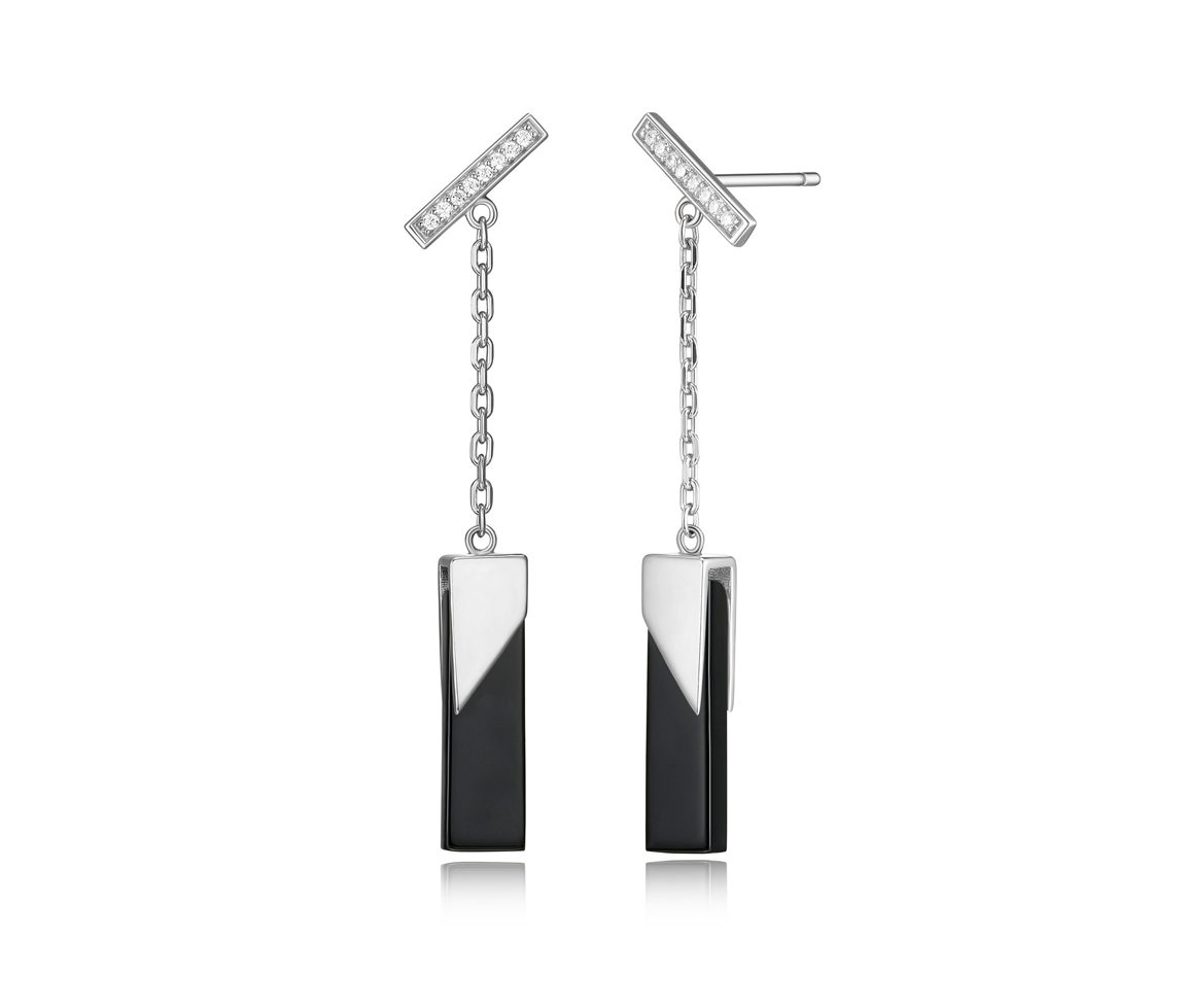 BOUCLES BARS AVEC AGATE NOIRE ET CZ - PJ R2LCHC2758 - ELLE
