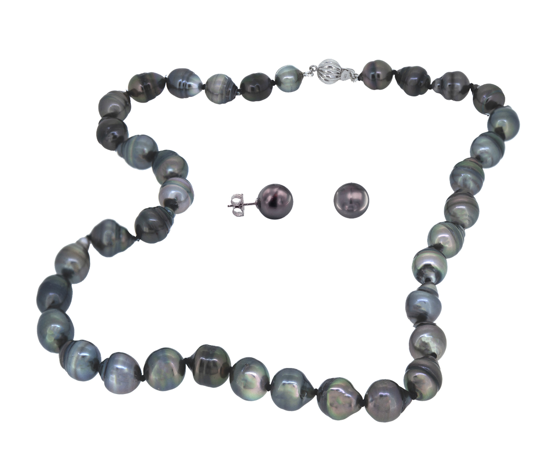 ENSEMBLE COLLIER ET BOUCLES DE PERLE DE TAHITI ET OR BLANC - CG NT37167M18 - PERLE D'IMPORTATION