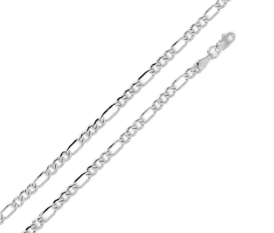 CHAINE DE CHEVILLE EN ARGENT RHODIÉ À MAILLE FIGARO - SP CH1/100RH9 - BIJOUX D'IMPORTATION