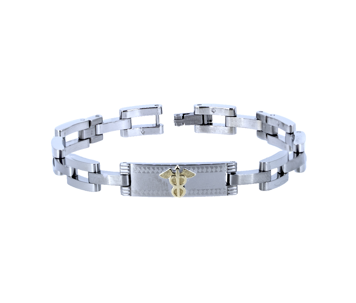 BRACELET MÉDICAL EN ACIER ET OR JAUNE - WB BMD606 - MEDICO BELLO