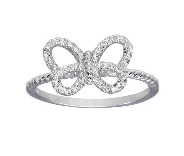 BAGUE DAME PAPILLON AJOURÉ EN ARGENT RHODIÉ SERTIE DE CUBIQUES ZIRCONIAS - SP BGR01284/5 - BIJOUX D'IMPORTATION