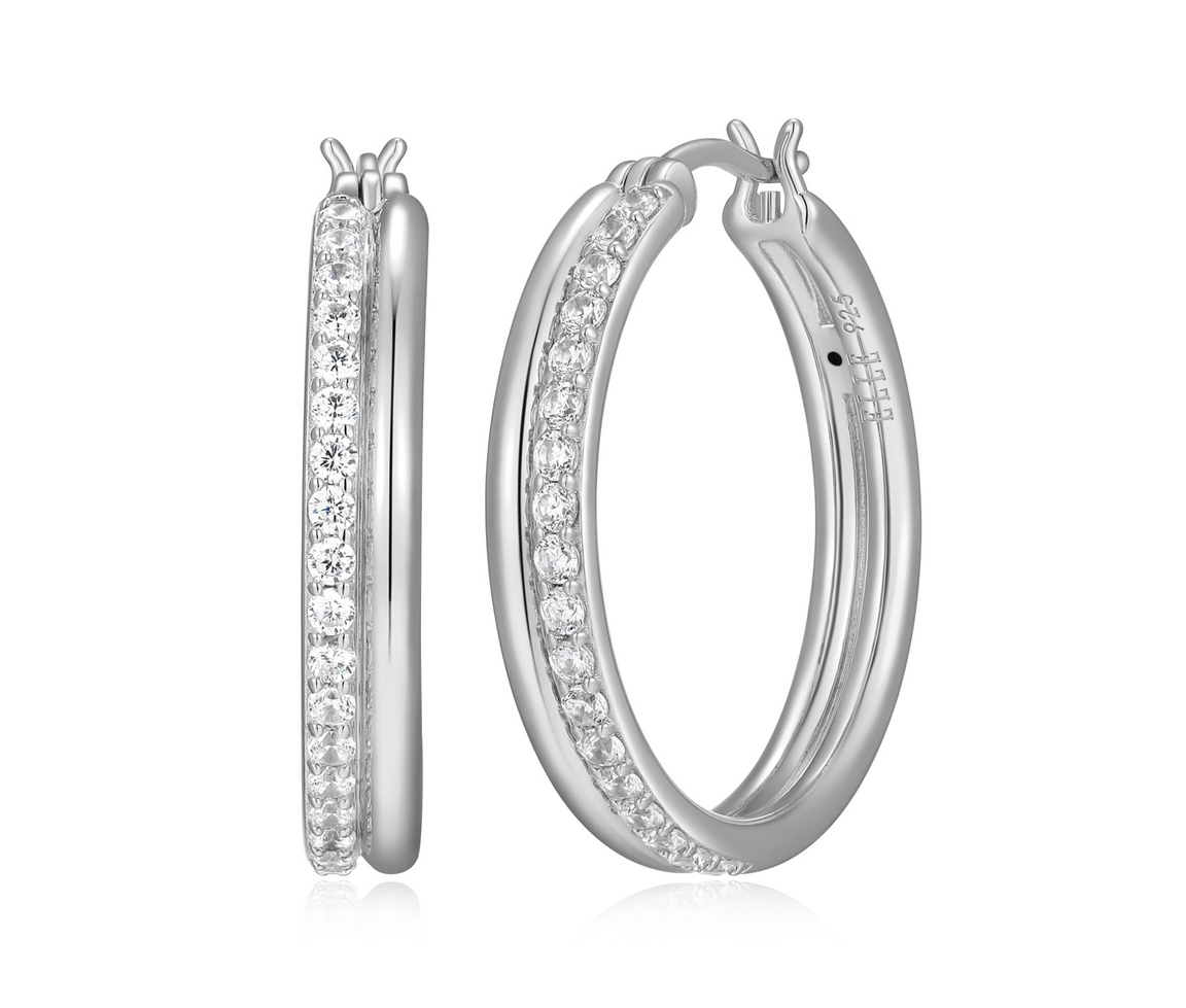 BOUCLES ANNEAUX ELLE EN ARGENT RHODIÉ SERTIES DE CUBIQUES ZIRCONIAS - PJ R2LCT6000J - ELLE