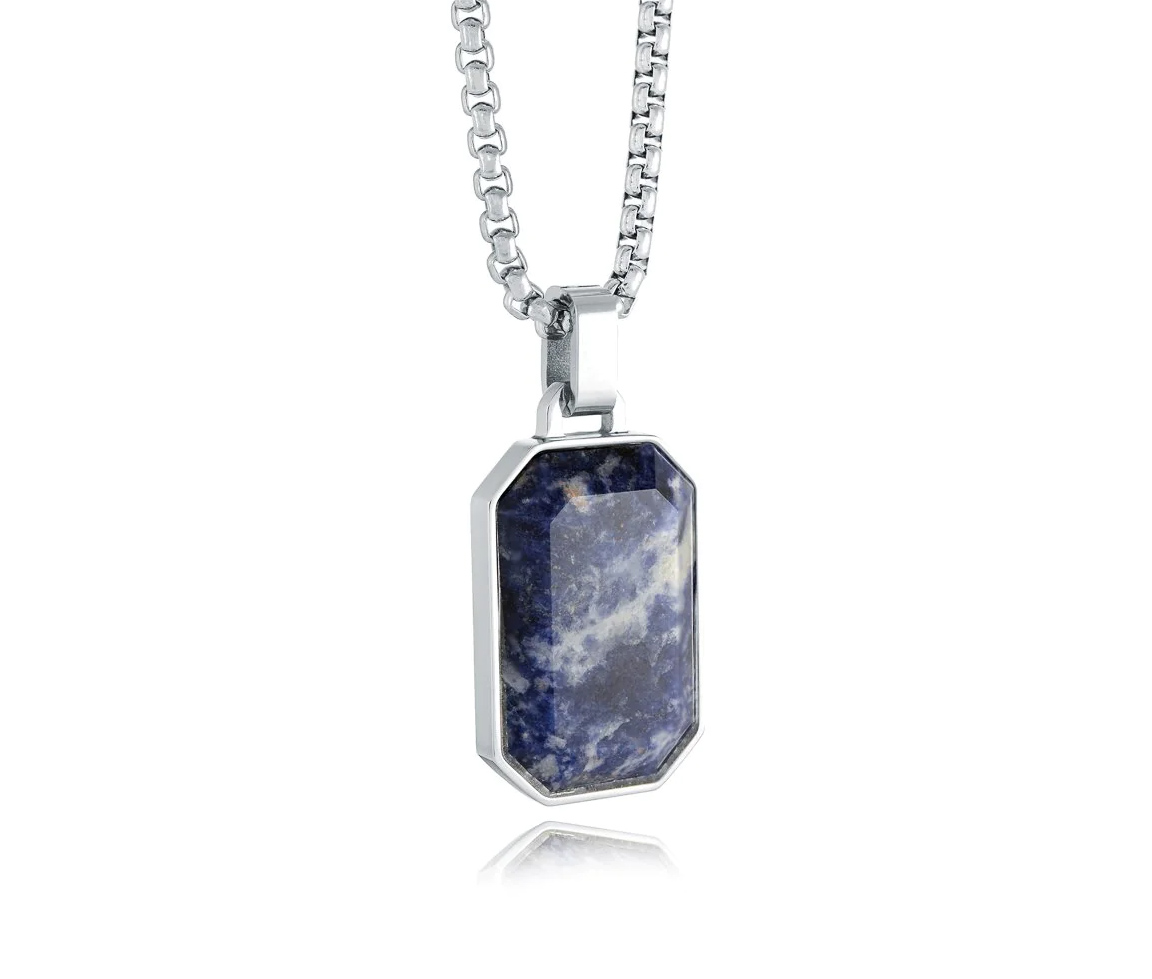 PENDENTIF EN ACIER SERTI D'UNE SODALITE - IG SP342 - ITALGEM