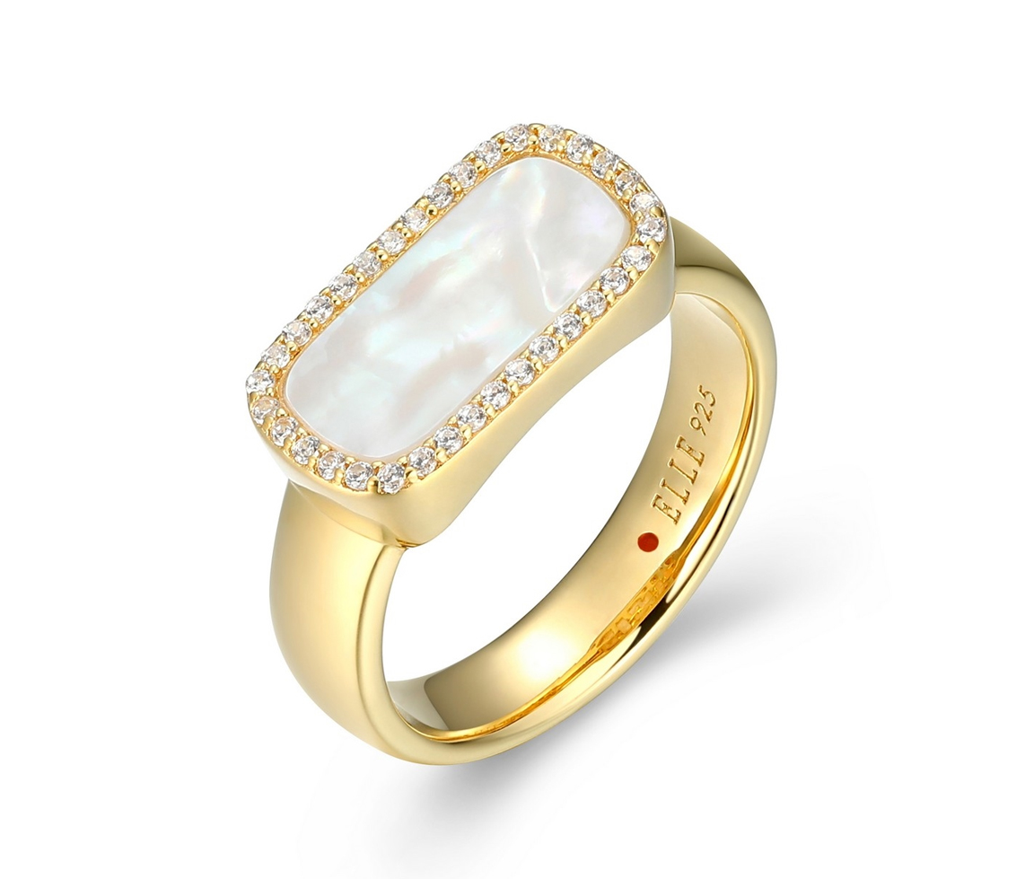 BAGUE EN ARGENT/PVD OR SERTIE DE NACRE DE PERLE ET DE CUBIQUES ZIRCONIAS - PJ 34LAK4A9AC - ELLE