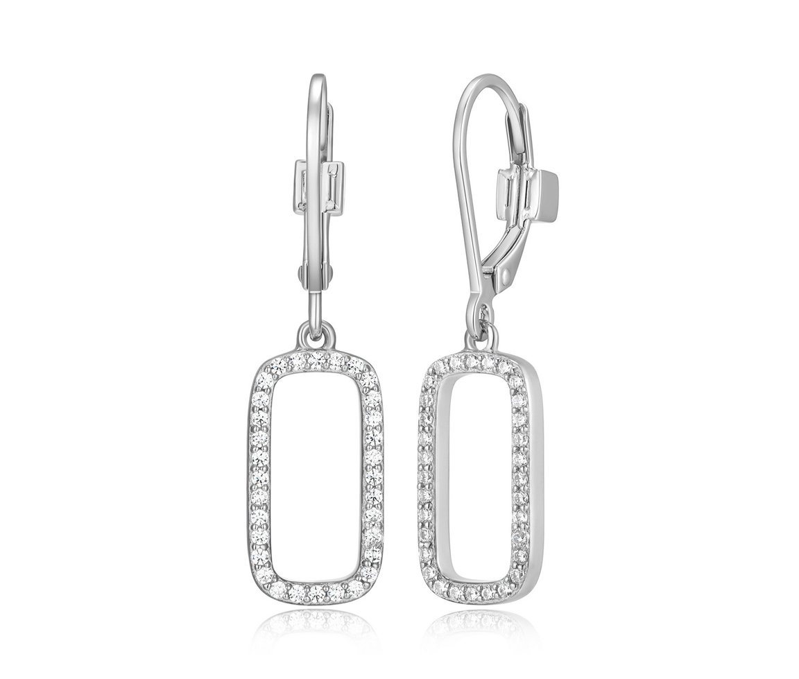 BOUCLES EN ARGENT RHODIÉ RECTANGLES AJOURÉS SERTIS DE CUBIQUES ZIRCONIAS - PJ R2LCU30003 - ELLE