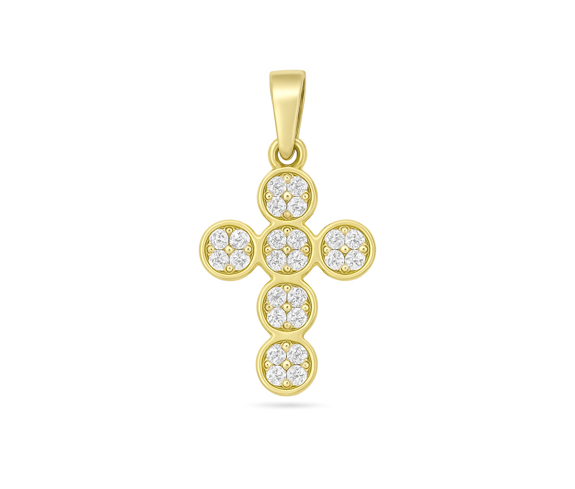 PENDENTIF CROIX EN OR JAUNE SERTI DE CUBIQUES ZIRCONIAS - MB CROIX74 - BIJOUX D'IMPORTATION