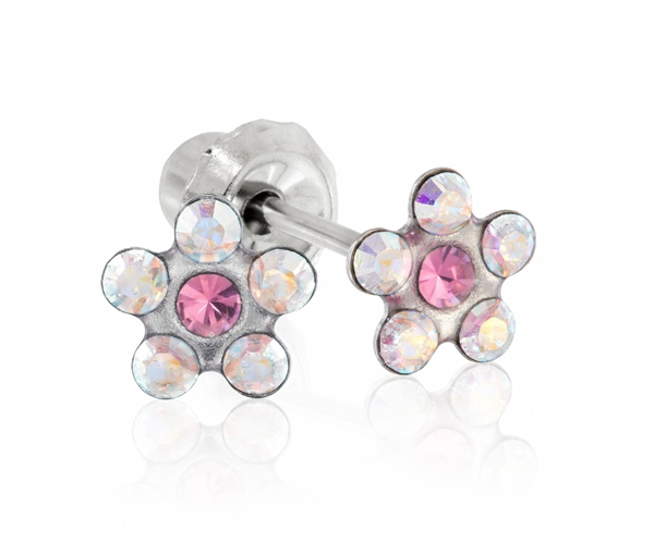 BOUCLES DE PERÇAGE EN ACIER SERTIES DE CUBIQUES ZIRCONIAS ROSES/BLANCS (*PERÇAGE GRATUIT) - IN 120C - PERÇAGE