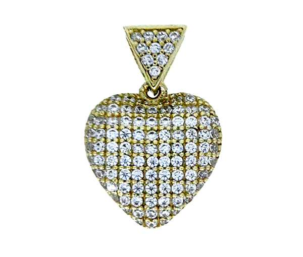 PENDENTIF COEUR BOMBÉ EN OR JAUNE SERTI DE CUBIQUES ZIRCONIAS - S COEUR01 - BIJOUX D'IMPORTATION