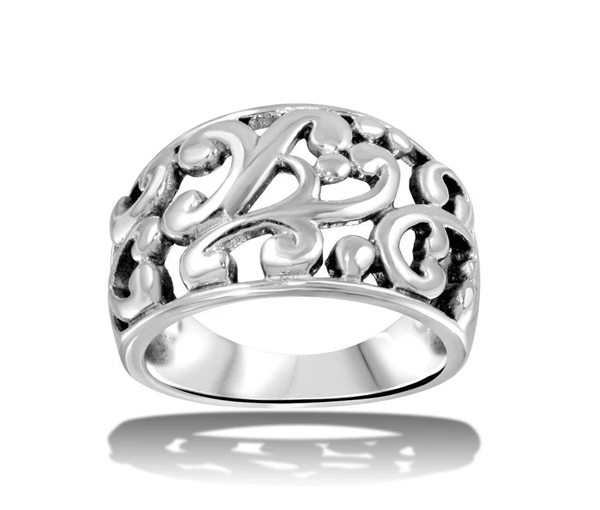 BAGUE DÔME AJOURÉ À MOTIF FLEUR/COEUR EN ARGENT - SP CR00714/8 - BIJOUX D'IMPORTATION