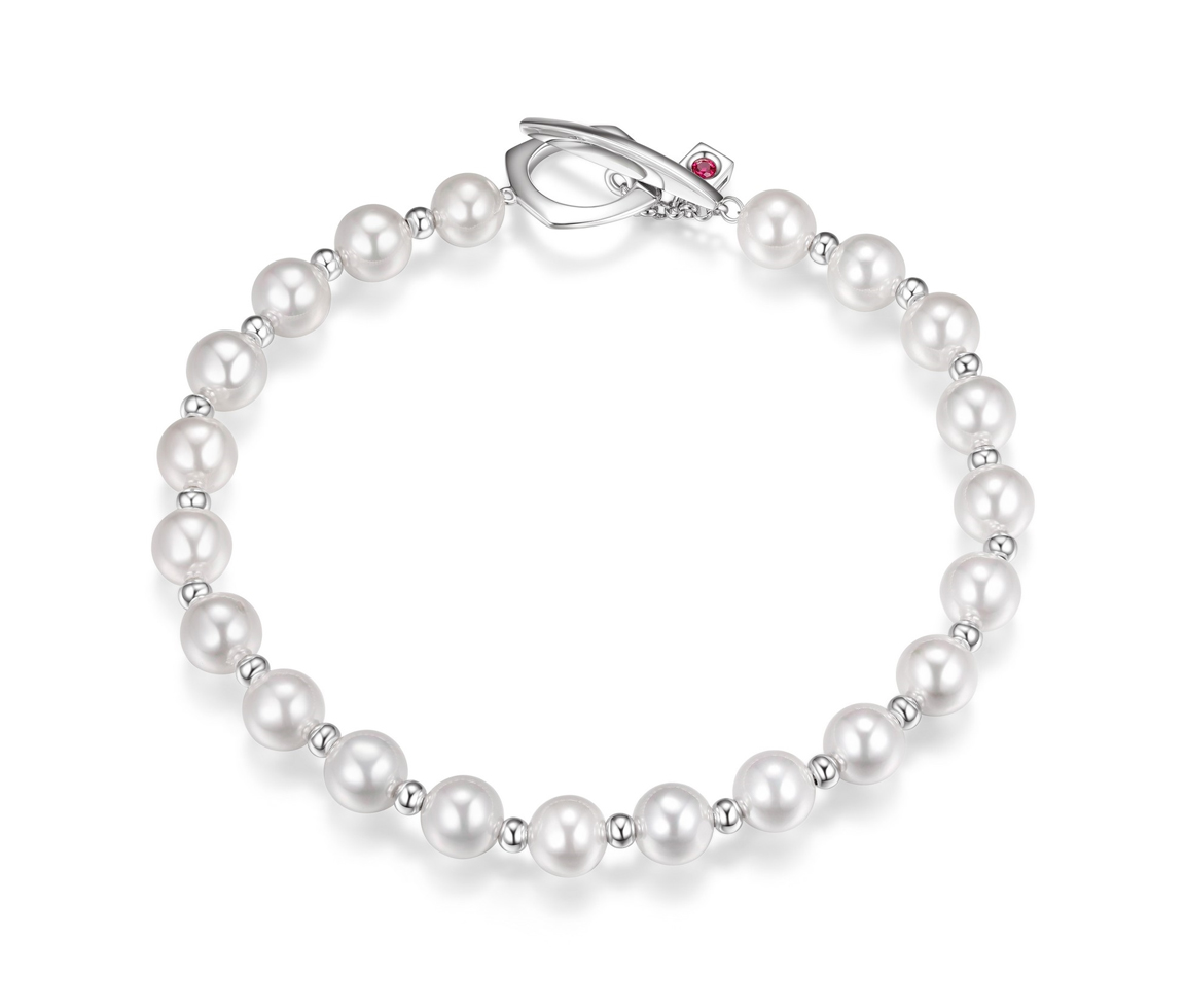 BRACELET ELLE AVEC BILLE EN ARGENT RHODIÉ ET PERLES D'EAU DOUCE - PJ R1LAHYBG31 - ELLE