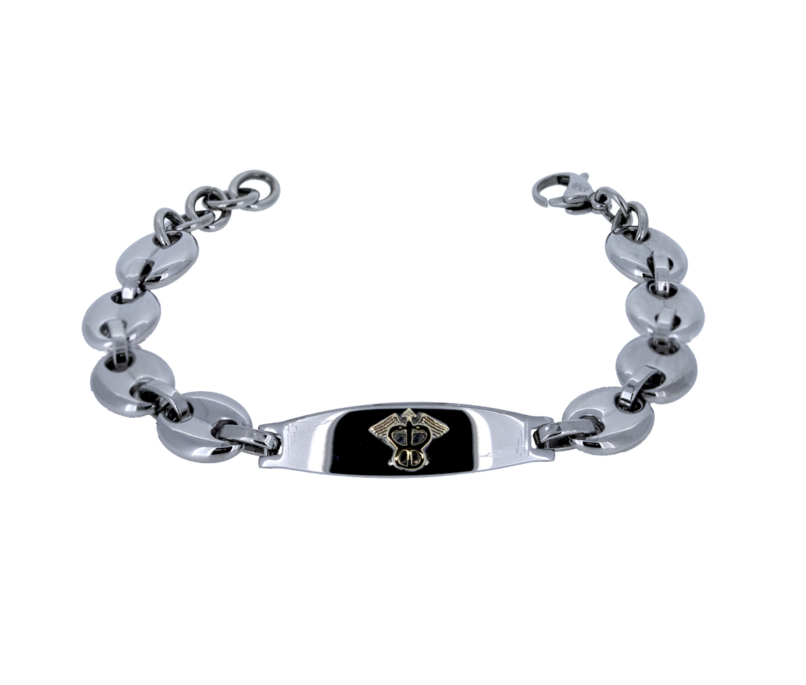 BRACELET MÉDICAL EN ACIER ETT OR 10K À MAILLE GRAIN DE CAFÉ - WB BMD633 - MEDICO BELLO