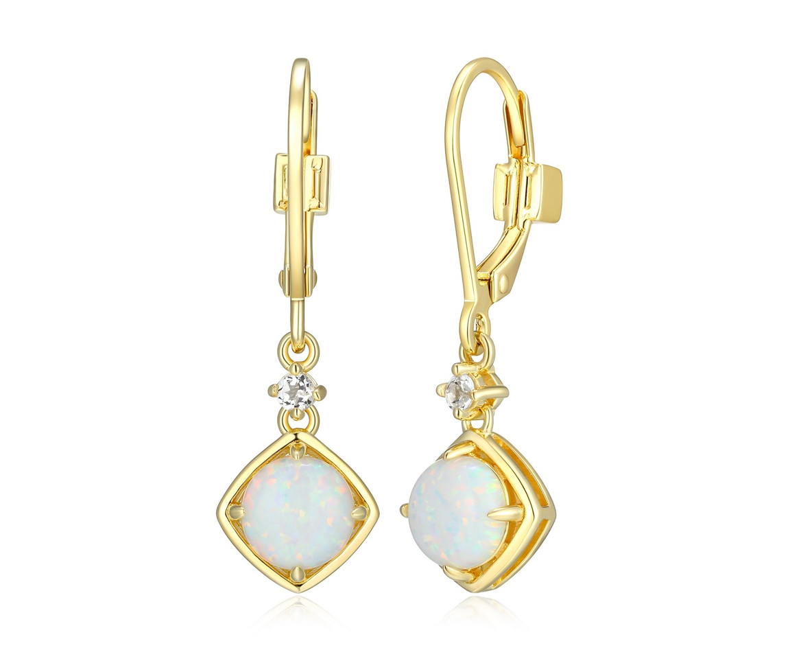 BOUCLES EN ARGENT/PVD OR SERTIES DE TOPAZES BLANCS ET D'OPALES DE LABORATOIRE - PJ 32LCUL3903 - ELLE