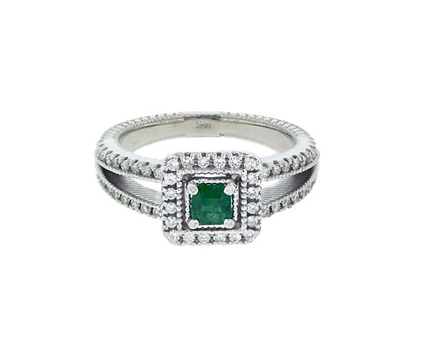 BAGUE EN OR AVEC UNE ÉMERAUDE ET DIAMANTS - SJ MK45EM - FAIT AU CANADA