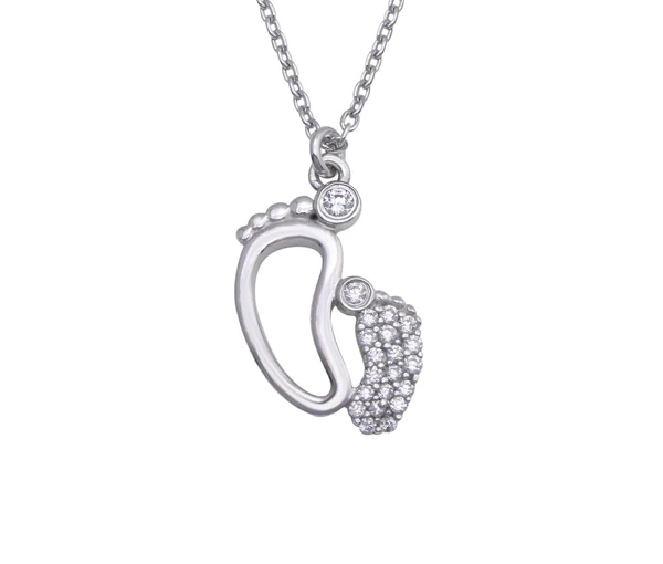 COLLIER PETITS PIEDS EN ARGENT RHODIÉ SERTI DE CUBIQUES ZIRCONIAS - SP SOP00084 - BIJOUX D'IMPORTATION