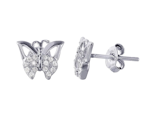 BOUCLES PAPILLONS EN ARGENT RHODIÉ SERTIES DE CUBIQUES ZIRCONIAS - SP STE01016 - BIJOUX D'IMPORTATION
