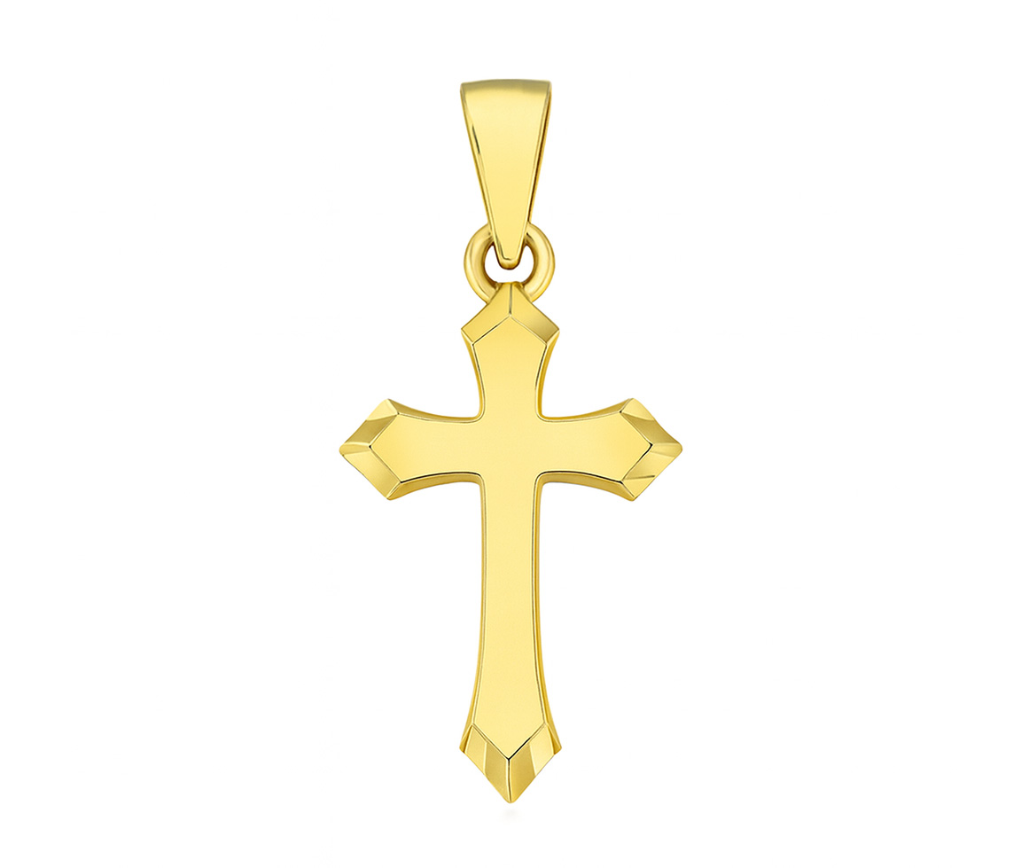 PENDENTIF CROIX EN OR JAUNE AVEC MOTIF TAILLÉ DIAMANT SUR LES CÔTÉS - MB CROIX72 - BIJOUX D'IMPORTATION