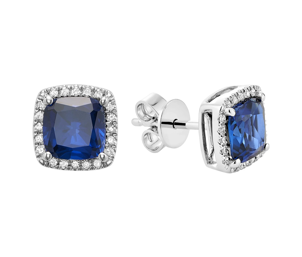 BOUCLES EN OR BLANC SERTIES DE SAPHIRS DE LABORATOIRE ET DE DIAMANTS - BR 13041028CBS - R.N.B.