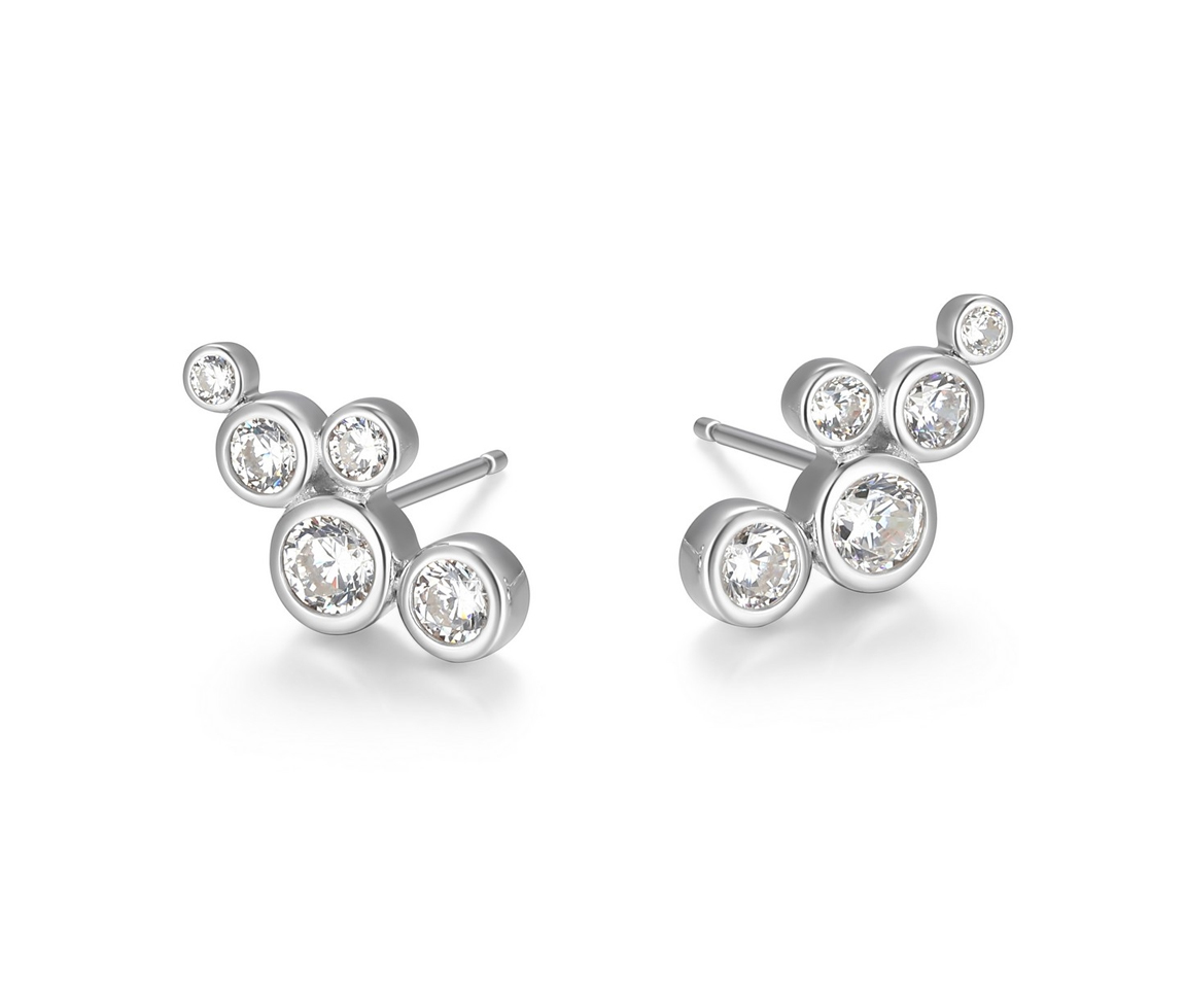 BOUCLES FIXES BULLES EN ARGENT RHODIÉ SERTIES DE CUBIQUES ZIRCONIAS - PJ R2AUTM00ZZ - REIGN