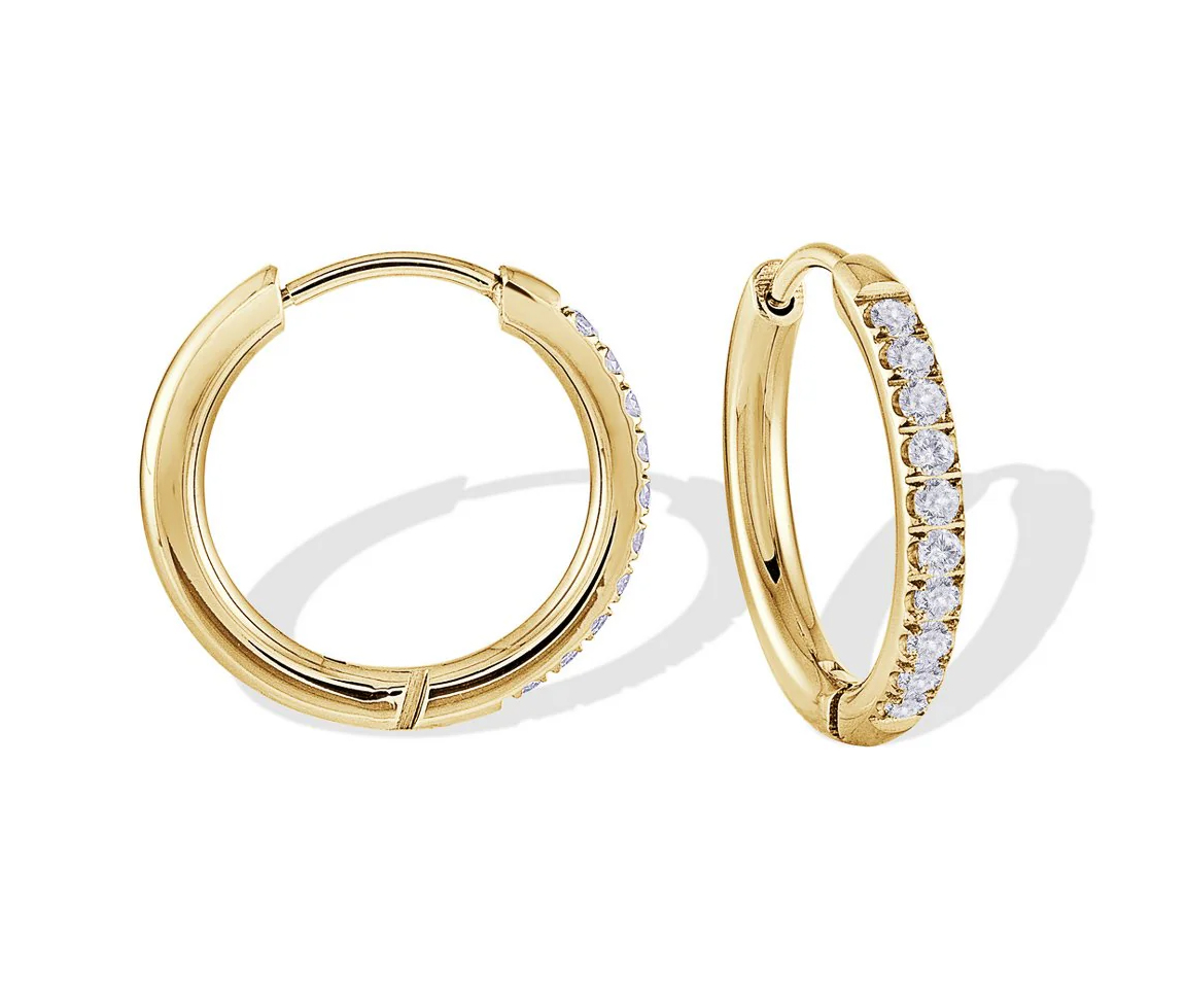 BOUCLES HUGGIES EN ACIER/PVD OR SERTIES DE CUBIQUES ZIRCONIAS - IG SEA204 - ITALGEM