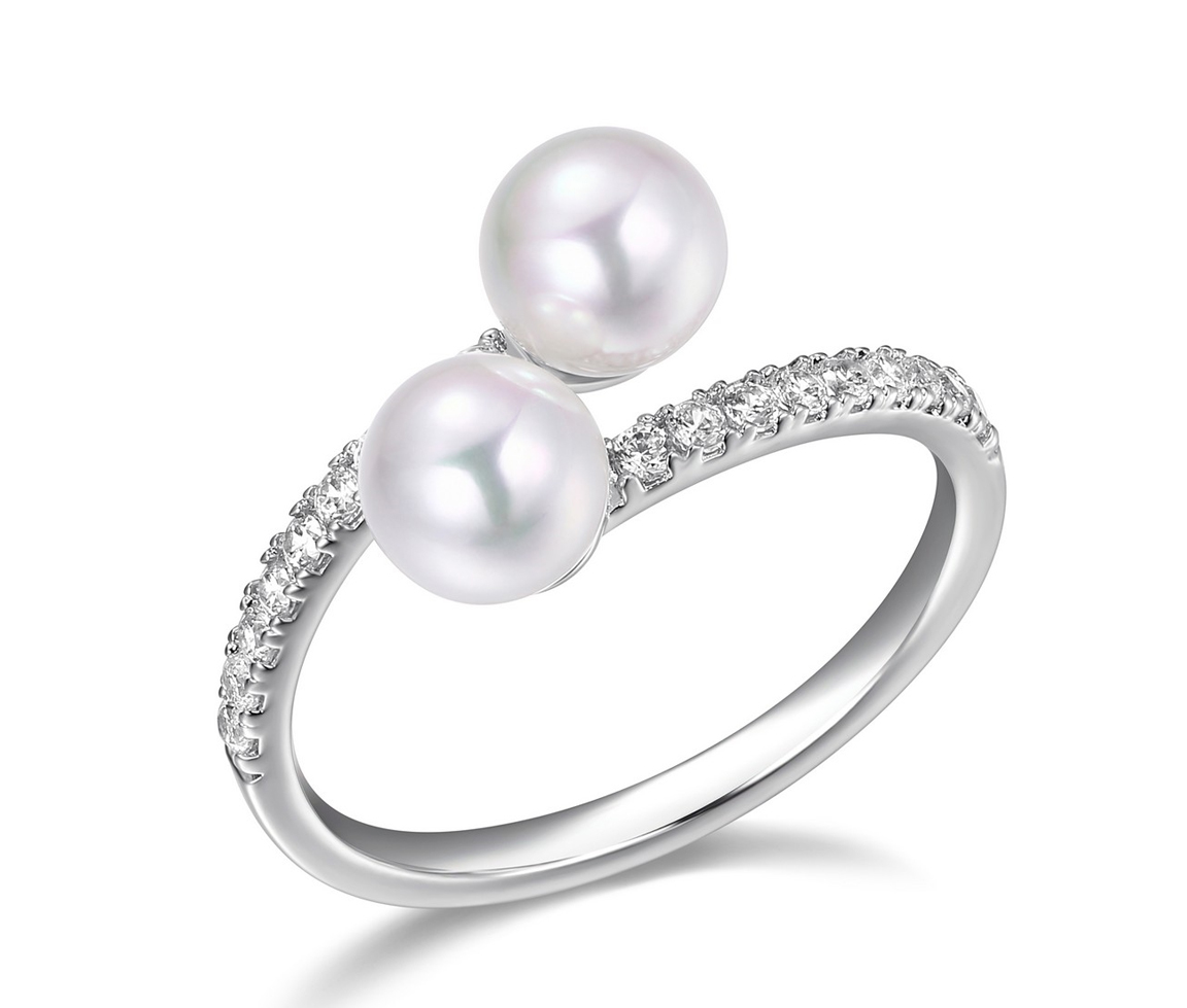 BAGUE EN ARGENT RHODIÉ SERTI DE PERLES D'EAU DOUCE ET DE CUBIQUES ZIRCONIAS - PJ R4AQA497AC - REIGN