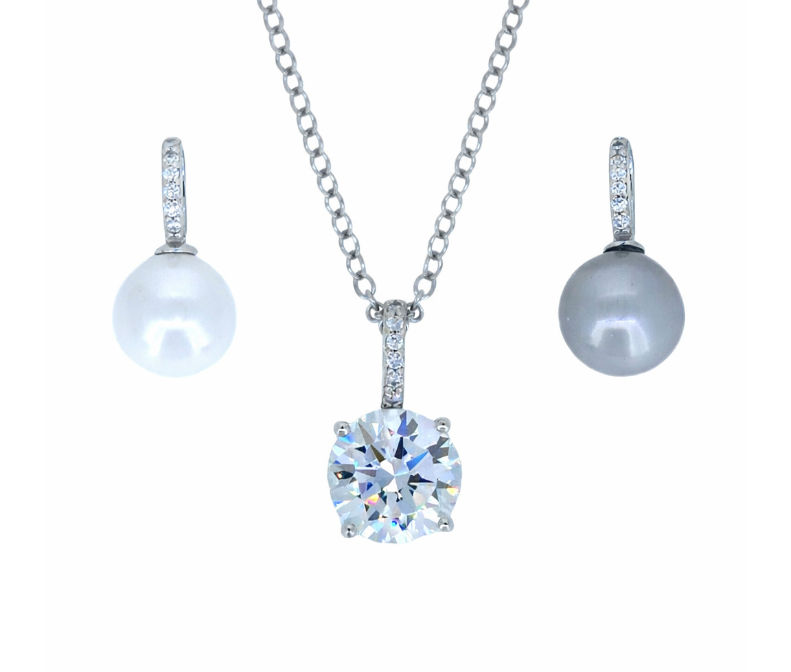 ENSEMBLE DE 3 PENDENTIF EN ARGENT RHODIÉ SERTI DE PERLES D'EAU DOUCE ET DE CUBIQUES ZICONIAS - PJ R3AWEL96Y0 - REIGN