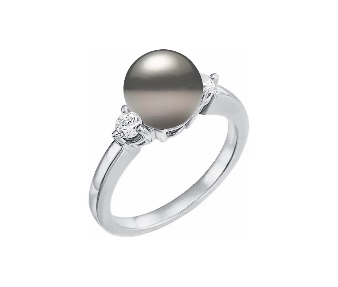 BAGUE EN OR 14K BLANC SERTIE D'UNE PERLE DE TAHITI ET DE DIAMANTS DE LABORATOIRE - ST 6270PT106 - BIJOUX IMPORTATION
